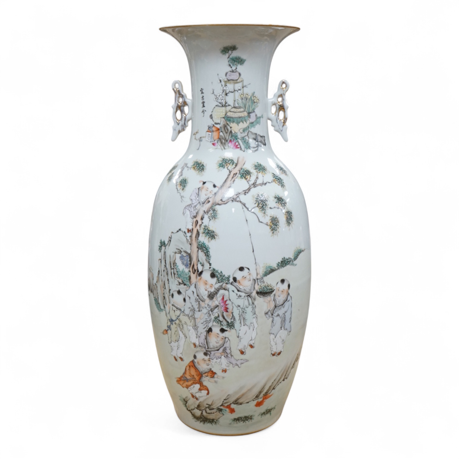A large Chinese famille rose figural vase, 57cm high